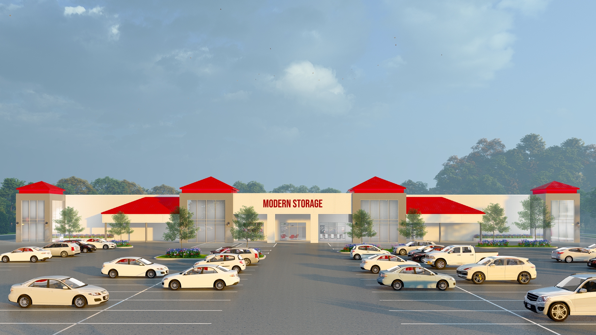 Modern Storage® Cantrell Road Grand Opening Exterior of the new Modern Storage® facility on Cantrell Road in Little Rock, featuring modern architecture and climate controlled storage design.